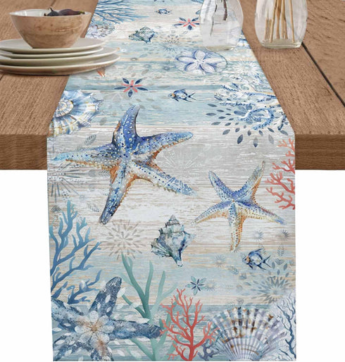 Lsrtoss Coastal Starfish Table Runner 90 Inches Long Farmhouse Dress Scarves, Nautical Summer