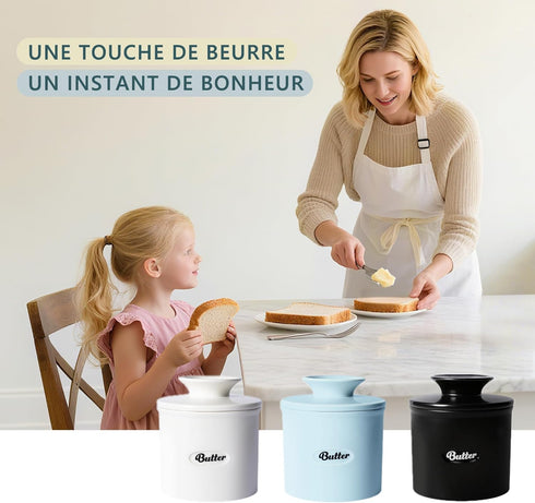 8.45oz French Ceramic Butter Crock with Lid, Inverted Water Seal Butter Keeper for Soft, Spreadable Butter at Room