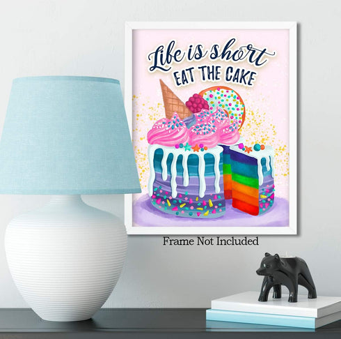 Kitchen Wall Decor, Pink Motivational Cake Dining Room Decor, Inspirational Positive Quotes Wall Art