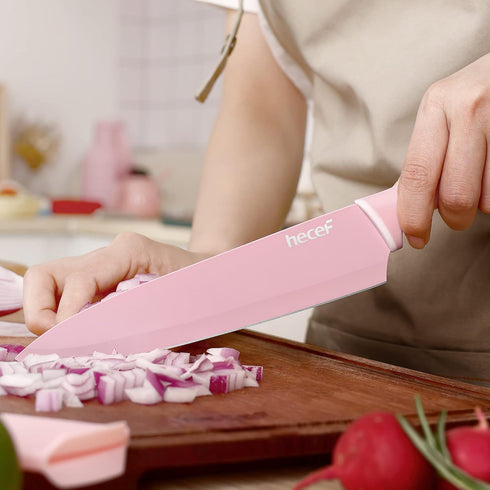 hecef 6 Pieces Colorful Kitchen Knife Set with Covers, Stainless Steel Non-Stick Cooking Knives Including Paring,