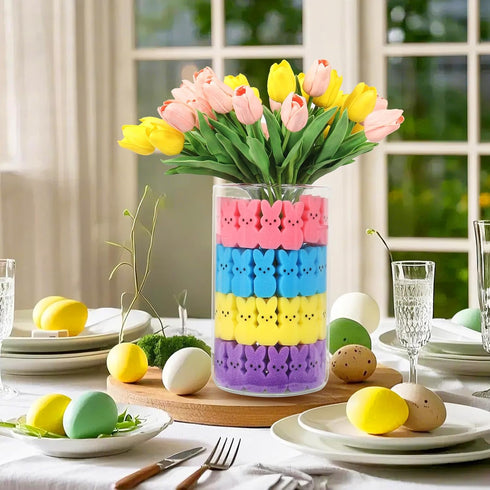 Lettry 64pcs Easter Decorations, Cute Sponge Bunnies Vase Filler, Spring Indoor Decor for Tiered Tray and Table