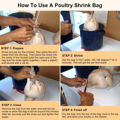 Bags,50 14x23 Inches 50 Turkey Shrink Pcs Clear Poultry Shrink Bags Freezer with Zip Ties and a Silicone Straw