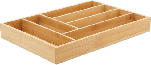 Juvale Bamboo Silverware Drawer Organizer, 6 Slots Wooden Cutlery Tray Holder for Kitchen, 14.5 x 10.25 x 1.75 In