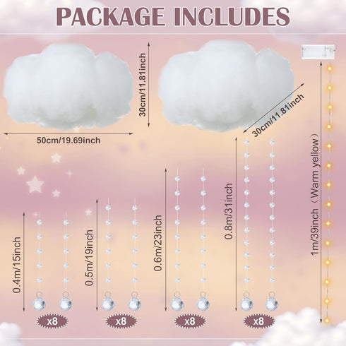 3D Decor(4 Marsui Artificial Cloud Props LED Hanging Cloud Light String Fake Imitation Cotton Classroom School Decor