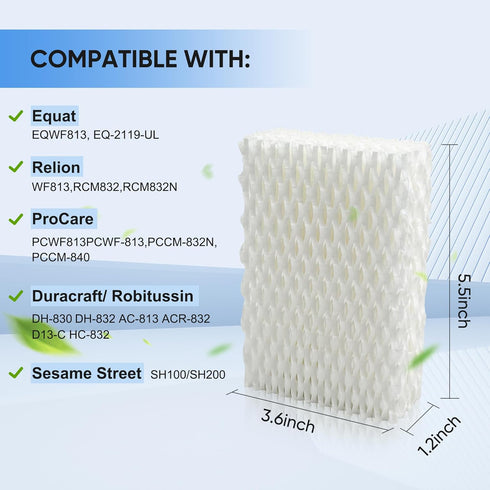 3 Pack WF813 Humidifier Filter Replacement for Equate Eqwf813 ReliOn RCM-832 RCM-832N, ProCare PCWF813 PCWF-813 PCCM-840 PCCM-832N Cool Mist Humidifier Filters.