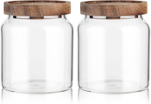Labina Airtight Glass Storage Container with Wood Lids, 20 Oz Kitchen Canister for Pantry Organization, 2 Pack