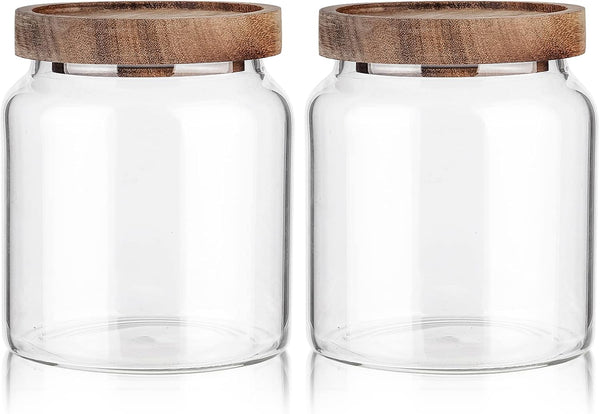 Labina Airtight Glass Storage Container with Wood Lids, 20 Oz Kitchen Canister for Pantry Organization, 2 Pack