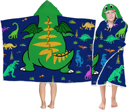 FUTBU Dinosaur Hooded Beach Towel for Boys, Soft & Absorbent T-Rex Dinosaur Poncho