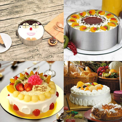 Adjustable Cake Mould, Stainless Steel Cake Mousse Ring 6 to 12 Inch, Set of 2 for Baking, DIY Cake