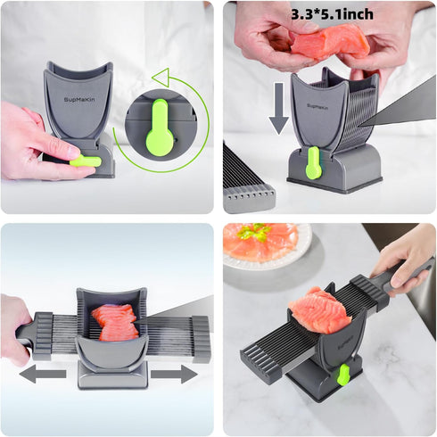 Meat Slicer for Fresh Raw Meat - Adjustable Thickness 2 or 4 mm, 17 IN 1 Stainless Steel Cleaver Kitchen Knife