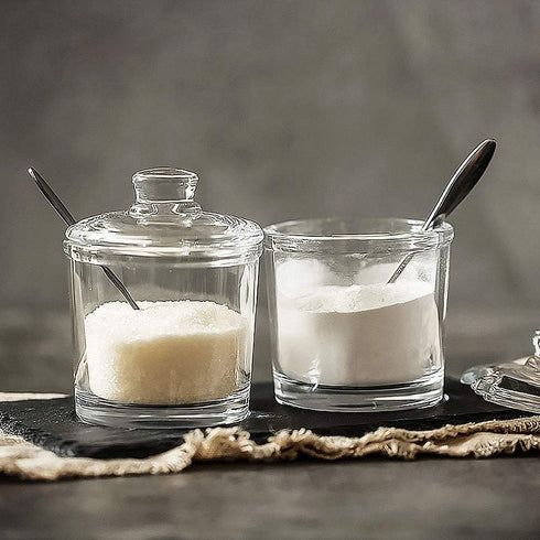 Vencer Clear Glass Sugar Bowl with Lid and Stainless Steel Spoon, 6.3 Ounces (180 ML) Sugar Dispenser