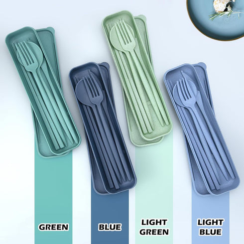 Reusable Utensils Set with Case, 4 Sets Portable Chopsticks, Knife, Fork, Spoon for Lunch Box, Travel Daily Use