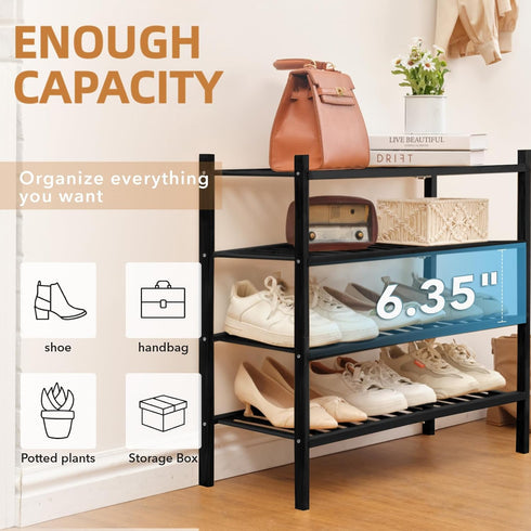 4 Closet, Bathroom27 x11 x26(Black, 4 Tier Bamboo Shoe Rack Storage Organizer for Multifunctional Stackable Free