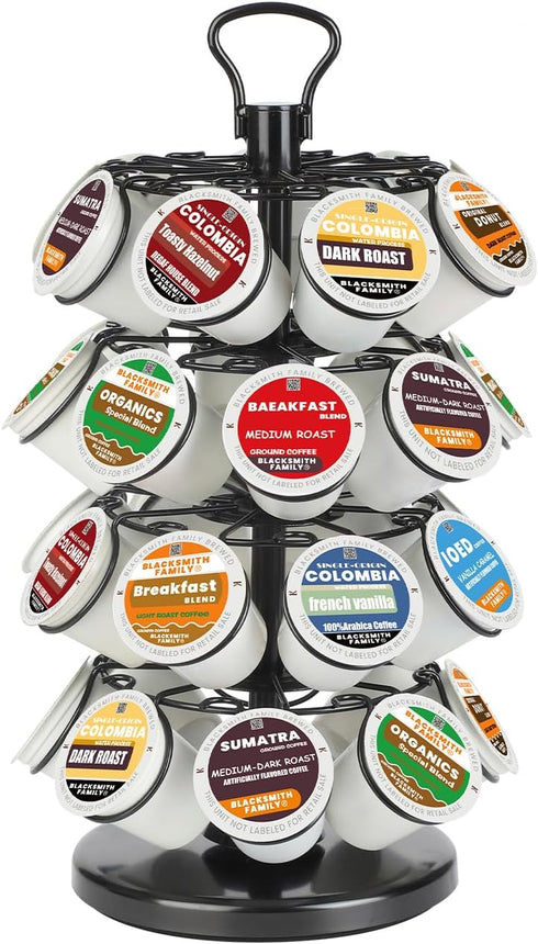 K Cup Holders Carousel, Coffee Pods Storage Organizer Stand (Black, 32 Pods Capacity K/D Design)