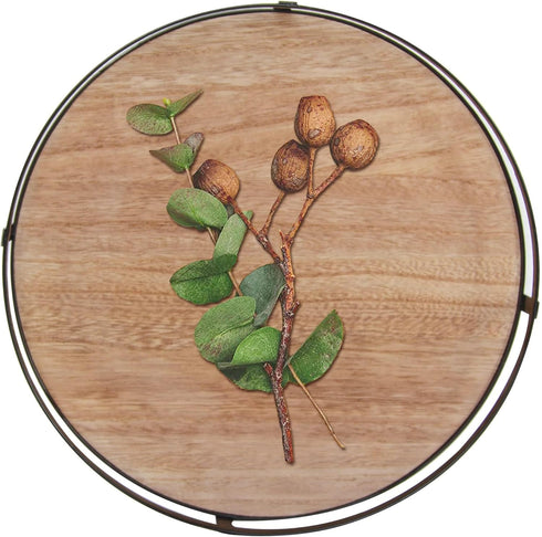 12in Defined Deco Decorative Tray-Round Serving Tray with Metal Handle-Decorative Trays for Home Decor,Living Room