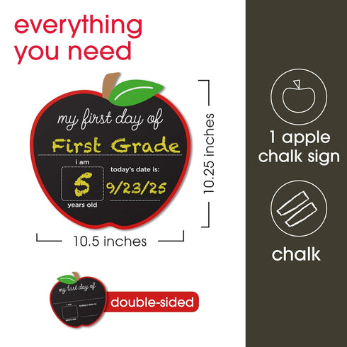 Pearhead First and Last Day of School Chalkboard, Reusable Double-Sided Fill-In Board with Yellow Chalk