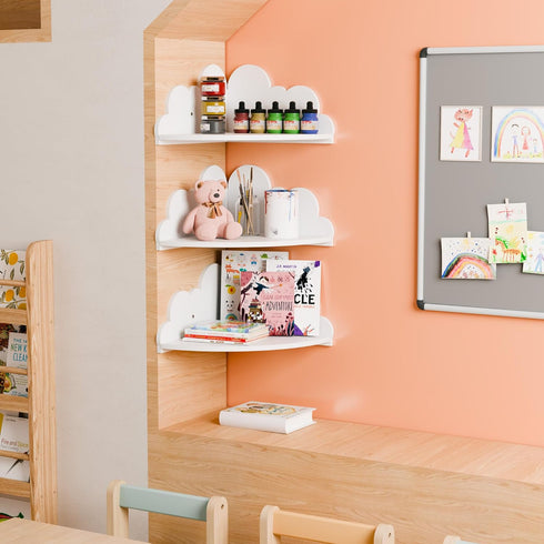 Set 3 Cloud Floating Corner Shelves - of Cloud Corner Wall Shelves for Kids Room, White Floating Shelf Nursery Wall