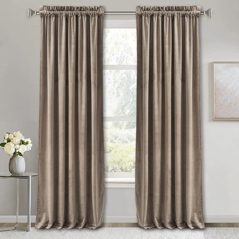 RYB Home Taupe Velvet Curtains 84 inches Long for Bedroom, Super Soft