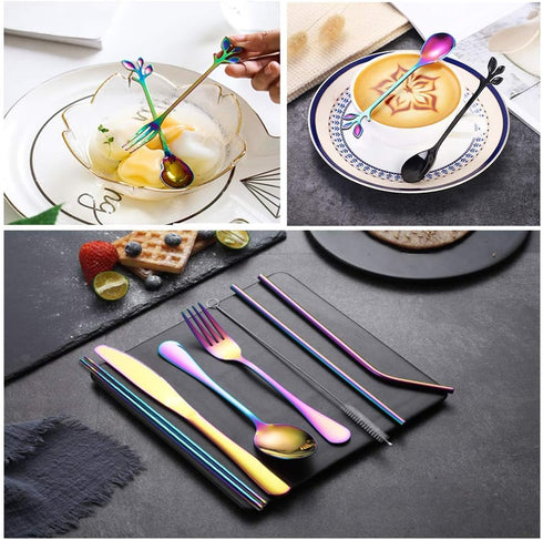 Travel Utensils Set with Case - Reusable Stainless Steel Silverware, 9 Pcs Portable Cutlery Set for Lunch Boxes,