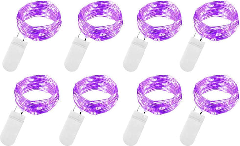 VOOKRY 8 Pack 30 LED Fairy Lights - Battery Operated String Lights, 10 ft Purple Waterproof Silver Wire