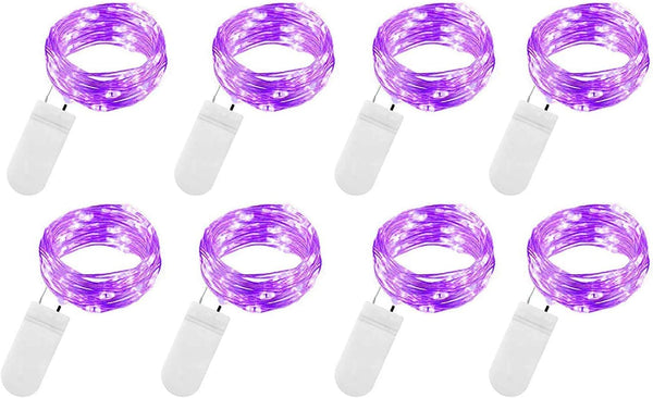VOOKRY 8 Pack 30 LED Fairy Lights - Battery Operated String Lights, 10 ft Purple Waterproof Silver Wire