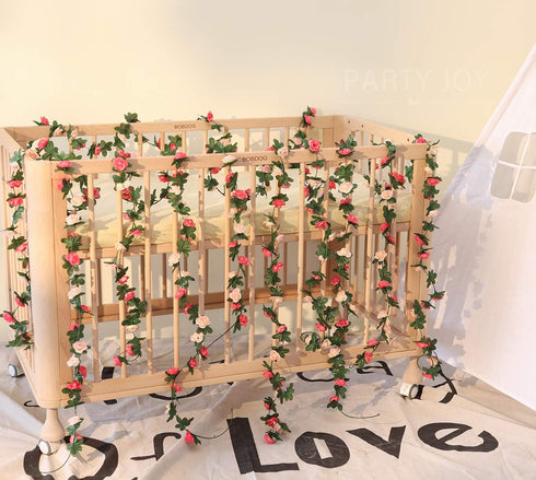 PARTY JOY 5pcs 41Ft Flower Garland Fake Rose Vine Artificial Flowers Hanging Baskets Wedding Arch Decor (Pink)