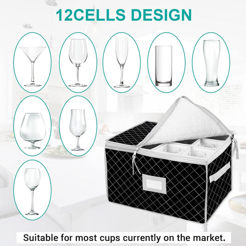 VERONLY China Storage Containers - Stemware Storage Cases for 12 Wine Champagne Glasses, 2 Pack with Dividers