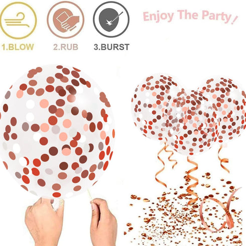 Zesliwy Rose Gold Confetti Balloons, 50 Pack 12 inch White and Rose Gold Latex Balloons for Party Decorations
