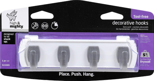 HIGH & MIGHTY 515305 Key Rail Organizer Hook Rail | Easy Tool-Free Installation | Holds up to 5lbs, Small, White &