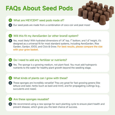 MEYCEMT 50 Pack, Hydroponic Growing Sponges Universal Fit Sponges & Seed Pods for Starting Seeds, Indoor Outdoor Garden