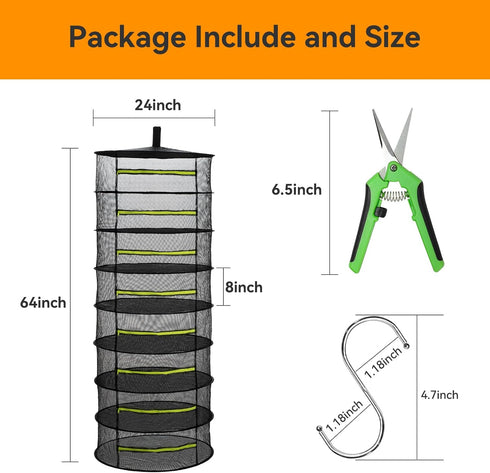 BSROBOTIC (6 12154 Herb Drying Rack - Mesh Drying Rack - Herb Drying Rack Hanging with Green Zipper & Garden Pruning