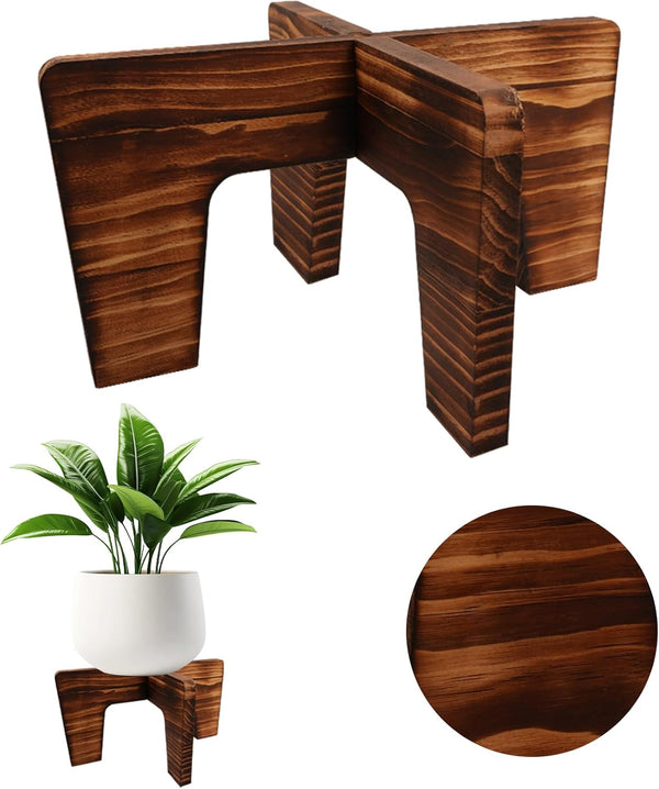 SupBambGO Plant Stand Indoor, Short Plants Holder for 5-15 Inch Pot, Brown Wooden