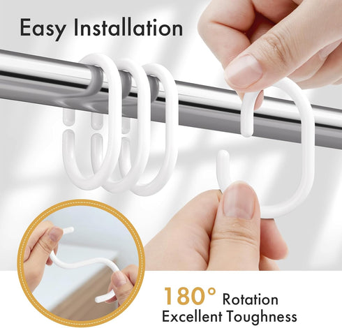 Amazer White Shower Curtain Hooks, 24 Pcs Plastic Rings for Bathroom Shower Rod, Loops for Shower Curtain