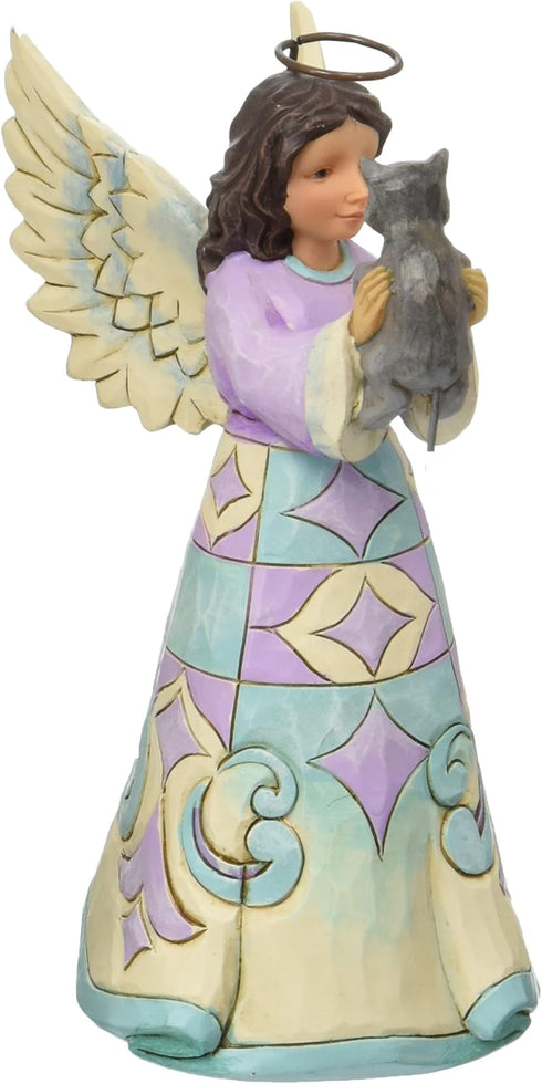 Jim Shore Heartwood Creek Pint Size Angel with Kitten Stone Resin Figurine, 5”