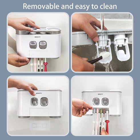 5 2 4 Toothbrush Holder Wall Mounted, WEKITY Multi-Functional Toothbrush and Toothpaste Dispenser for Bathroom