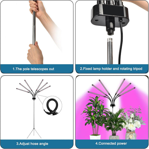 Mefflypee Grow Lights for Indoor Plants, LED Grow Light Stand, Red White Full Spectrum Plant Lamp with Adjustable