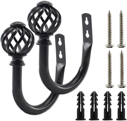 2 Pack Curtain Holdbacks, ULIFESTAR U Shaped Wall Mounted Tieback Hooks for Home Decor (Black)
