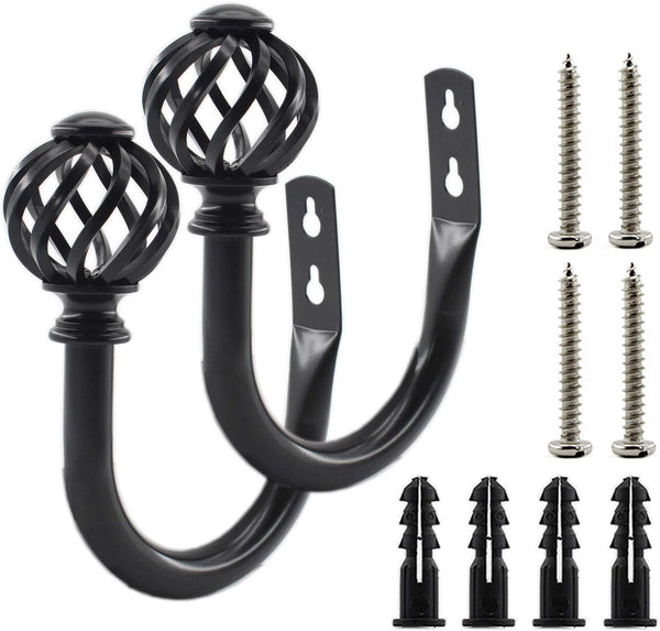2 Pack Curtain Holdbacks, ULIFESTAR U Shaped Wall Mounted Tieback Hooks for Home Decor (Black)