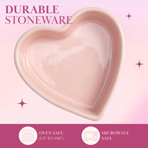 Paris Hilton Heart Shaped Ramekin Set, Mini Ceramic Baking Dishes, 4-Piece Oven Safe, Pink