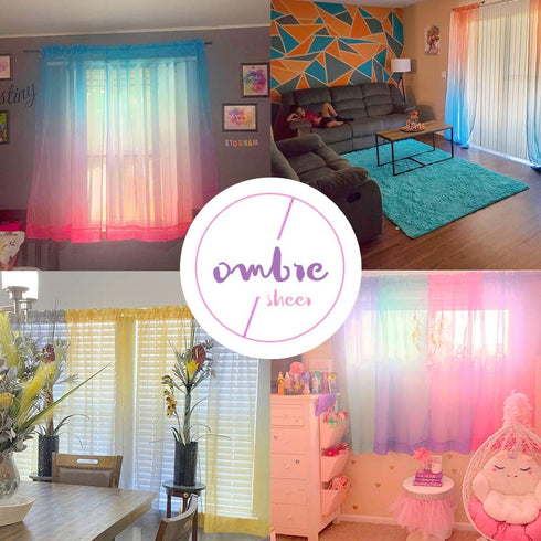 Yancorp 2 Panel Sets Semi Sheer Bedroom Curtains, 96 inch Length Rod Pocket Curtain in Teal Turquoise Purple Ombre