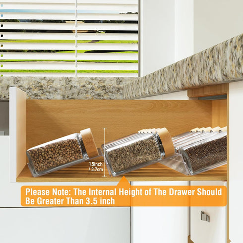 Spice Drawer Organizer 4 Tier, Acrylic Seasoning Organizer Rack, Clear Spice Rack Tray, Expandable from 9" to 18" (Jars