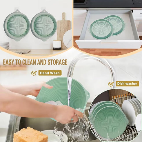 2 Pack Set 9 Inch Silicone Sourdough Bread Proofing Baskets - Including steel rings, Sourdough Starter Kit, Round
