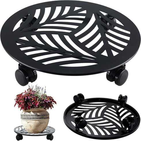 1 Packs Large Metal Plant Caddy with PU Wheels 13.6" Heavy-Duty Wrought