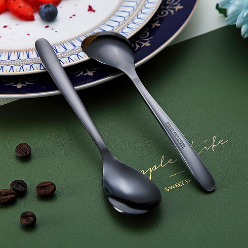 Black Demitasse Espresso Spoons, 5.5'' Mini Coffee Spoons, Set of 6 Stainless Steel, Dishwasher Safe