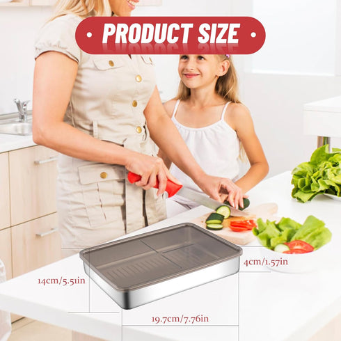 BigKing 2 Pack Bacon Keeper Container, Cheese Container for Fridge,Lunch Meat Container for Refrigerator, Stainless Steel Deli Containers,Fridge Organizers and Storage with Lids Stackable (Cheese)