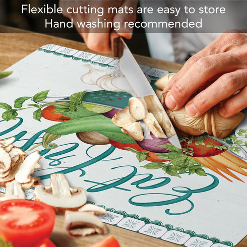 Cut N' Funnel Eat Fresh Designer Flexible Plastic Cutting Board Mat, 15" x 11.5", Made in the USA