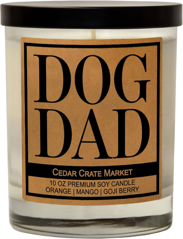 Dog Dad Kraft Label Scented Soy Candle, 10 Oz Glass Jar, Orange, Mango, Goji Berry, Made in USA