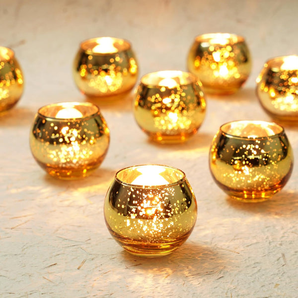 Homemory 24 Pcs Gold Votive Candle Holders, Round Mercury Glass Candle Holder,