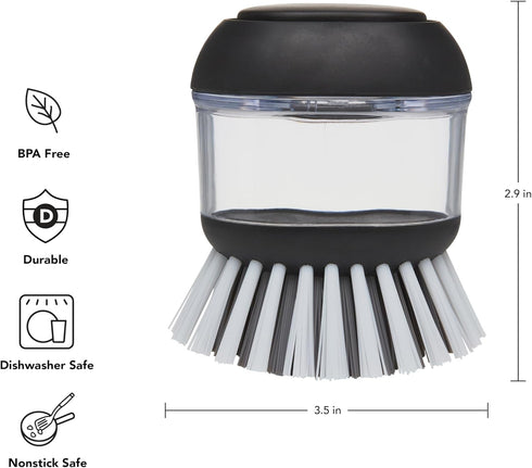 2.95 2.17 3.54 inches, KitchenAid Soap Dispensing Palm Brush with Built in Easy to Fill Soap Dispenser, Non Slip Grip