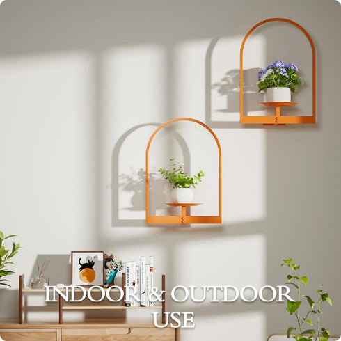 2-Pack Orange Metal Wall Plant Holder - Wall Mounted Plant Stands and Hanging Holders for Indoor Planter and Flower Pot